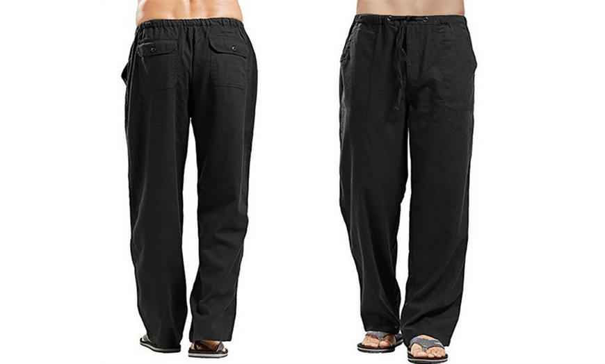 Image 4: Men's Linen Elastic Waist Drawstring Baggy Pants with Pockets
