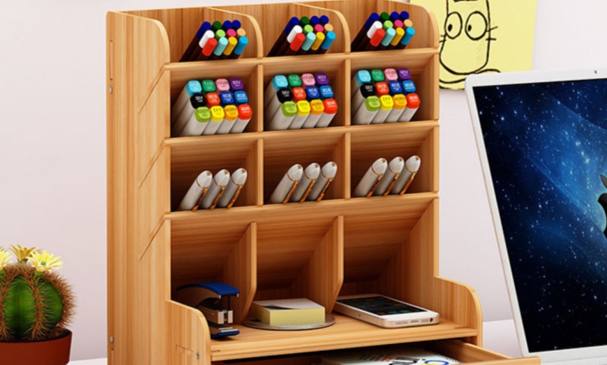 Image 4: Desktop Organiser with 12 Compartments and a Drawer