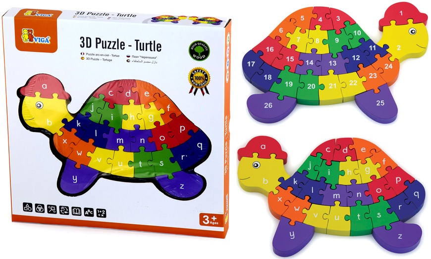 Image 1: Two-in-One Wooden Turtle Puzzle