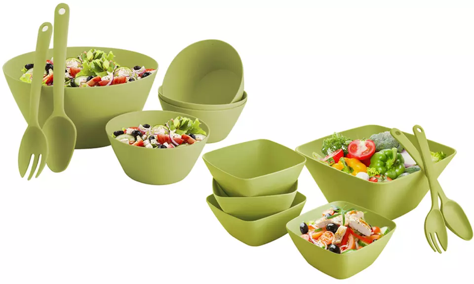 Eco-Friendly Bamboo Salad Bowl Sets (7-Piece) - Primary Image