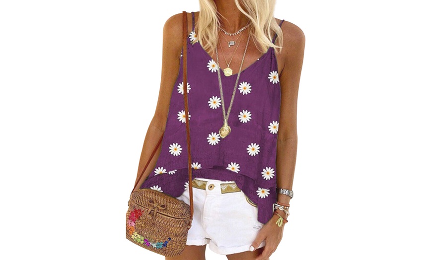 Image 5: V-Neck Daisy Print Vest Top