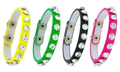 Bracciale in ecopelle con zirconie disponibile in 4 colori