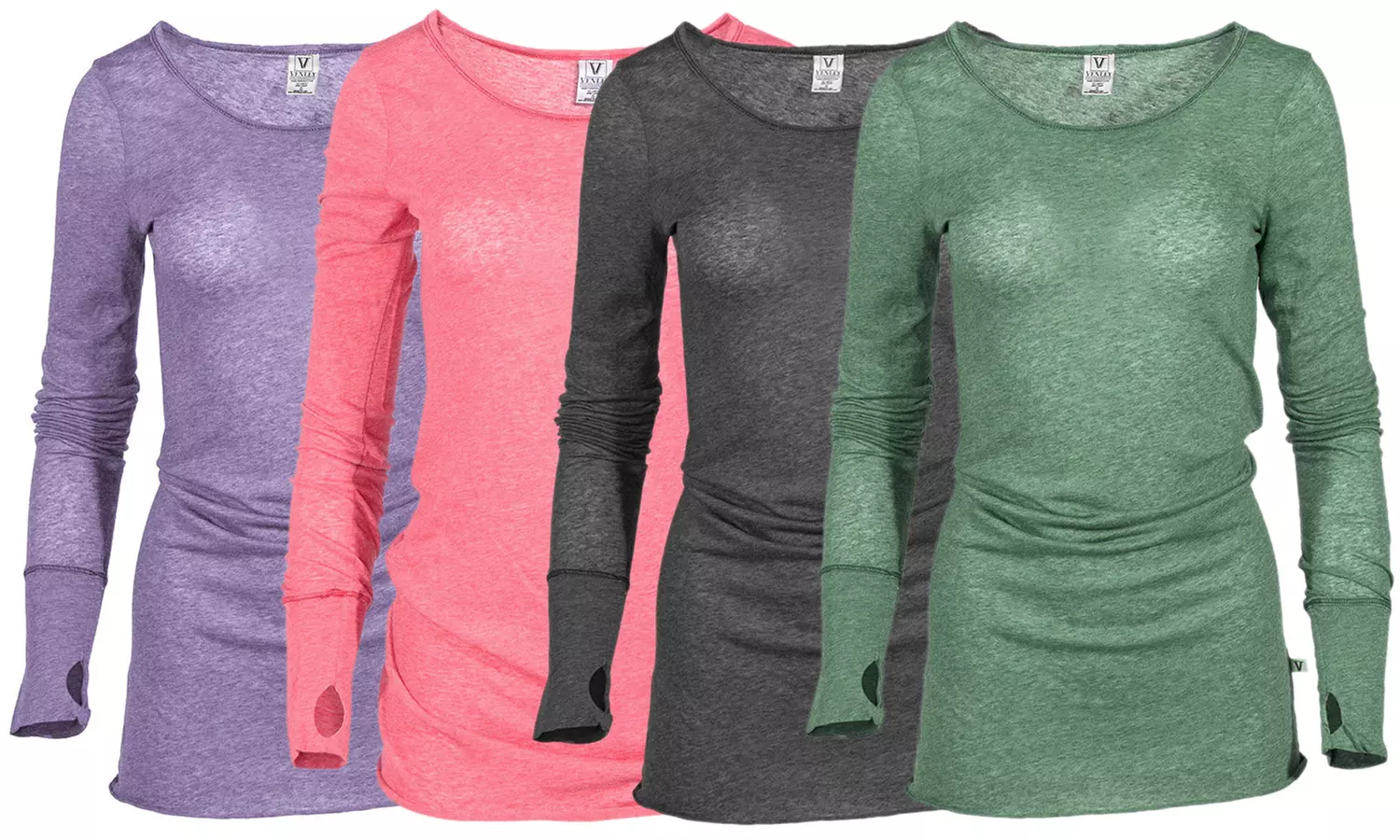 Venley Women's Sheer Long Sleeve Tee with Thumbholes and Unfinished Hem - Primary Image