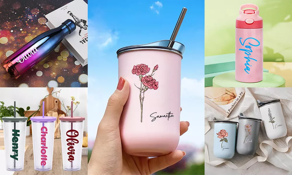 Personalisierbare Flasche oder Trinkbecher mit Text