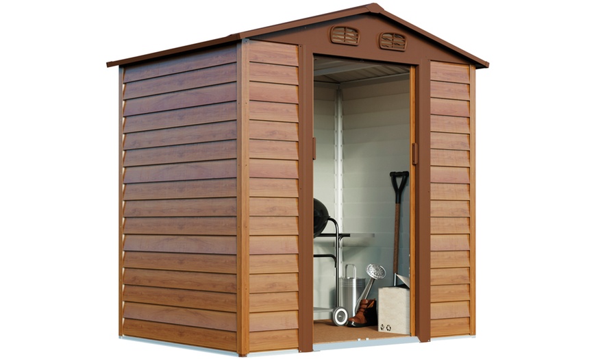 Image 3: Wood-Effect Apex Metal Shed