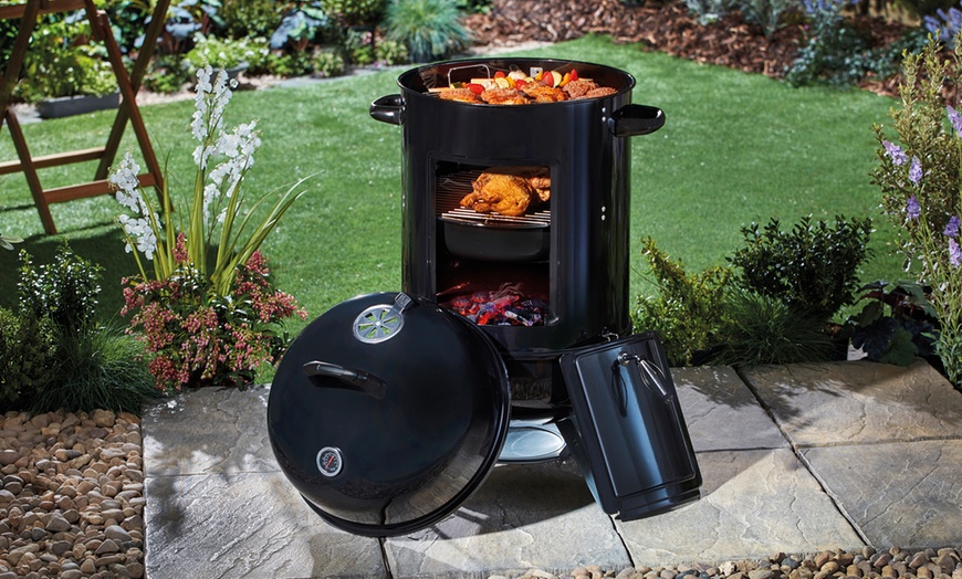 Image 1: Barrel Charcoal Smoker and Grill