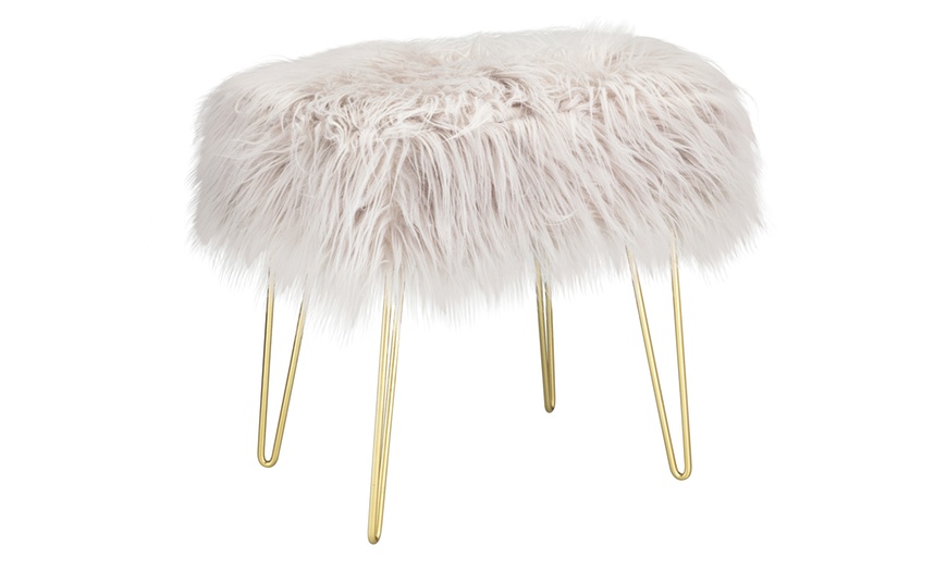 Image 2: Faux Fur Stool with Hairpin Legs