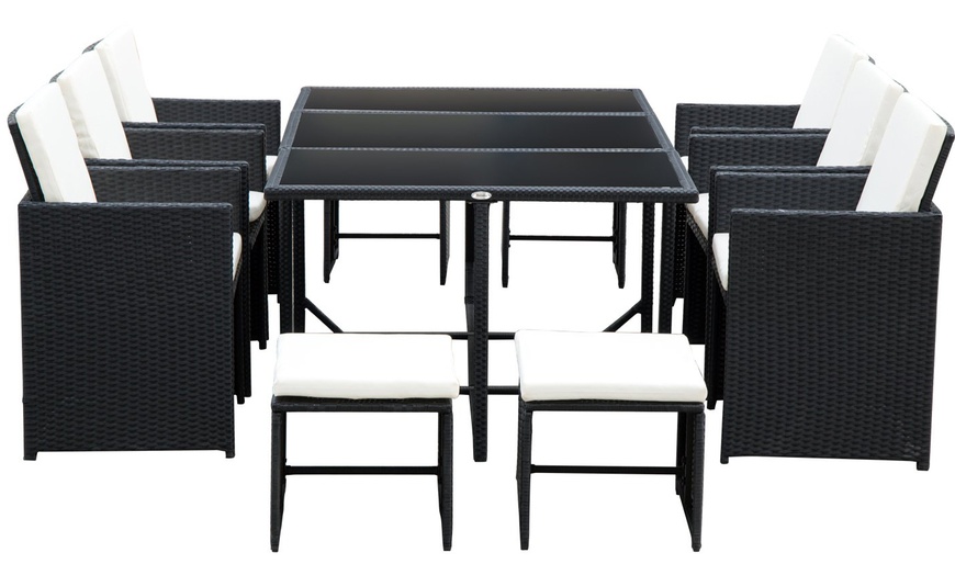 Image 3: Outsunny Cubed 11-Piece Rattan-Effect Garden Furniture Set