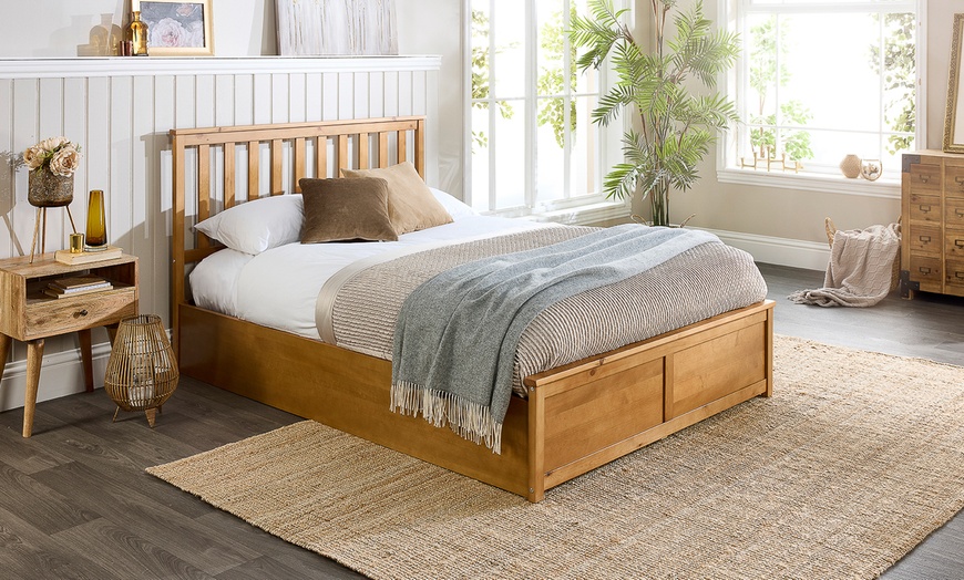 Image 2: Wooden Ottoman Bed Frame with Optional Bonnell Spring or Pocket Spring Mattress