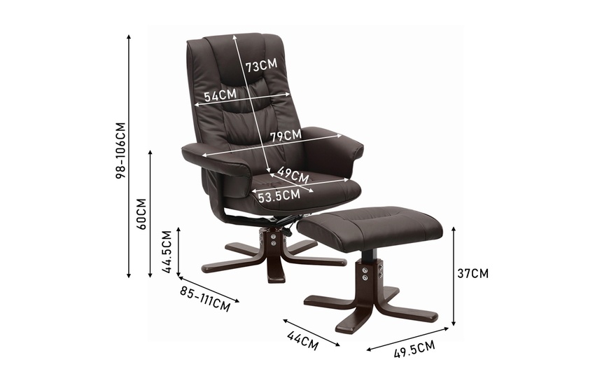 Image 7: PU Leather Swivel Office Armchair with Footstool