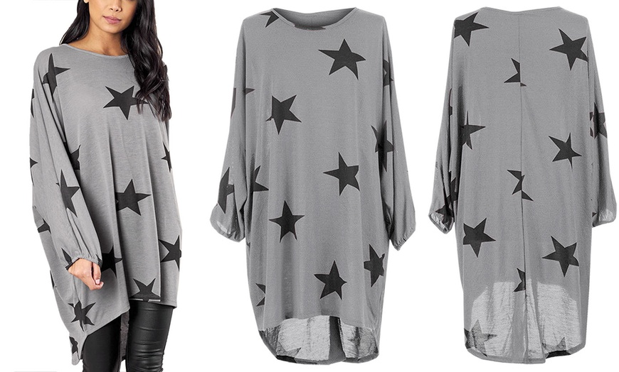 Image 11: Oversized Hi-Lo Star Print Batwing Top