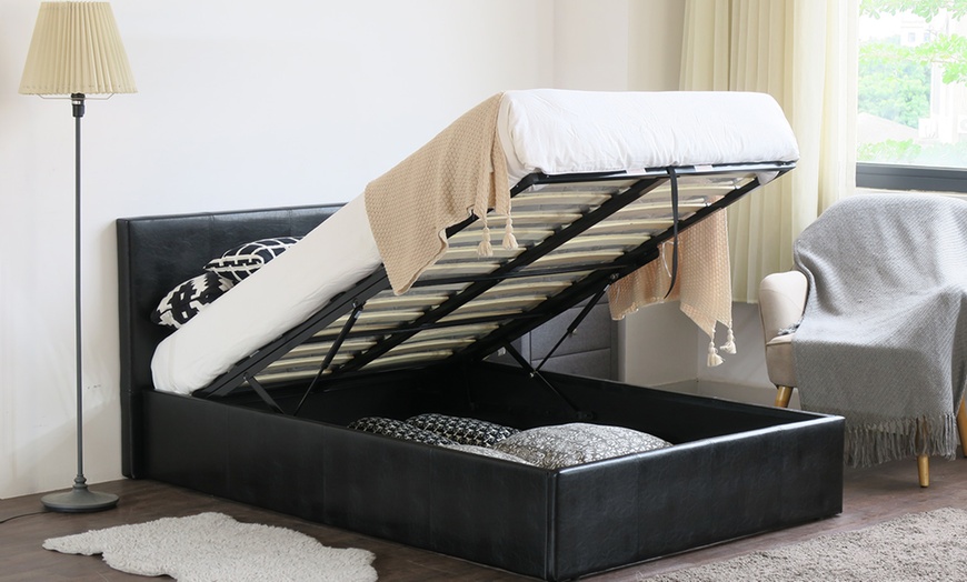 Image 10: Modernique Faux Leather Bed Frame with Hidden Storage