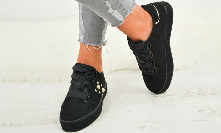 Image 11: Women's Satin Bow Sneakers