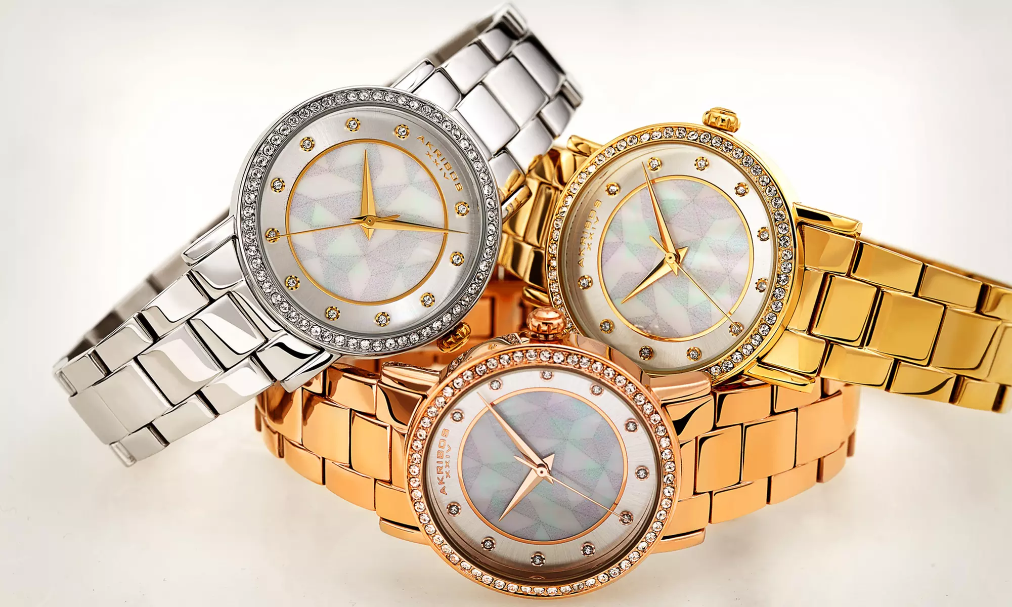 Akribos XXIV AK880 Women's Watch with Swarovski Crystal Bezel and Mother of Pearl Dial - Primary Image