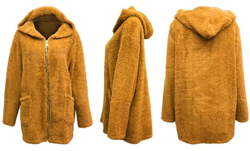 Image 8: Teddy Fur Zip Hooded Jacket