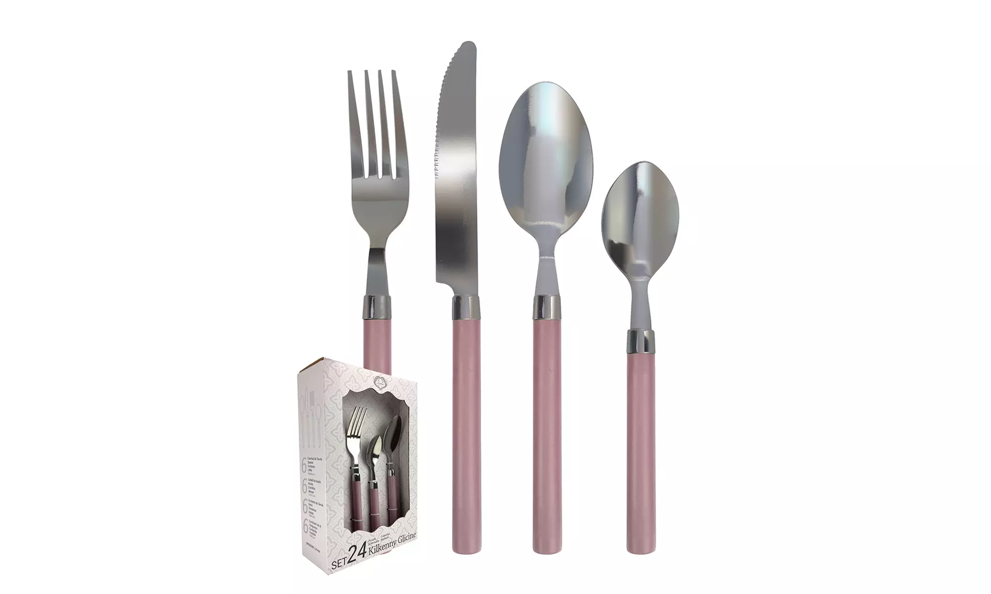 Set de 24 cubiertos de acero inoxidable con mango de colores