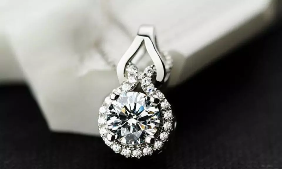 3.00 CTTW Love Knot Halo Necklace Made with Swarovski Elements - Primary Image