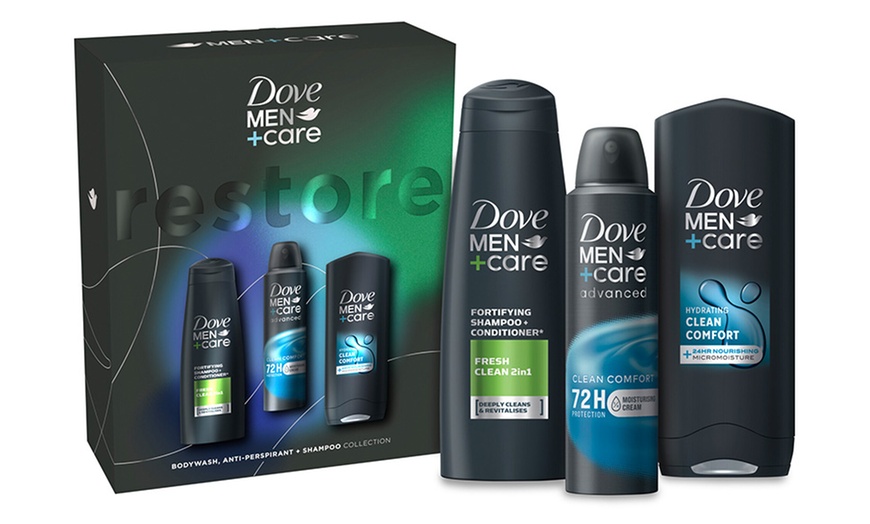 Image 1: Dove Men+Care Restore Bodywash, Antiperspirant and Shampoo Gift Set