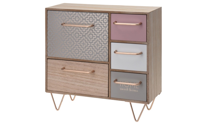 Image 1: Mini Wooden Dresser Storage with Five Drawers