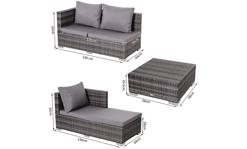 Image 7: Outsunny Three-Piece Rattan Garden Storage Sofa Set