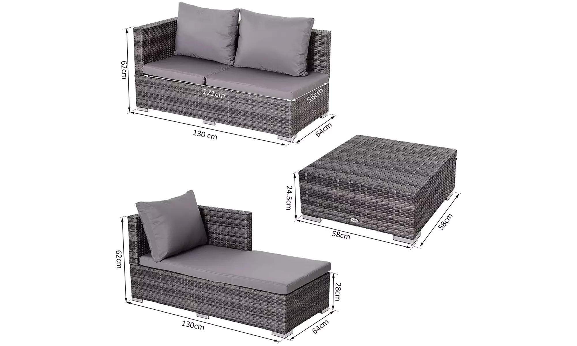 Outsunny Three-Piece Rattan Garden Storage Sofa Set - Image 7