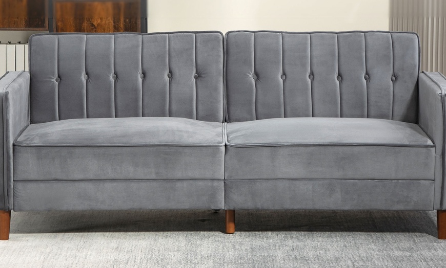 Image 3: HomCom Velvet Reclining Sofa Bed – 3-Seater with Dual-Back Design