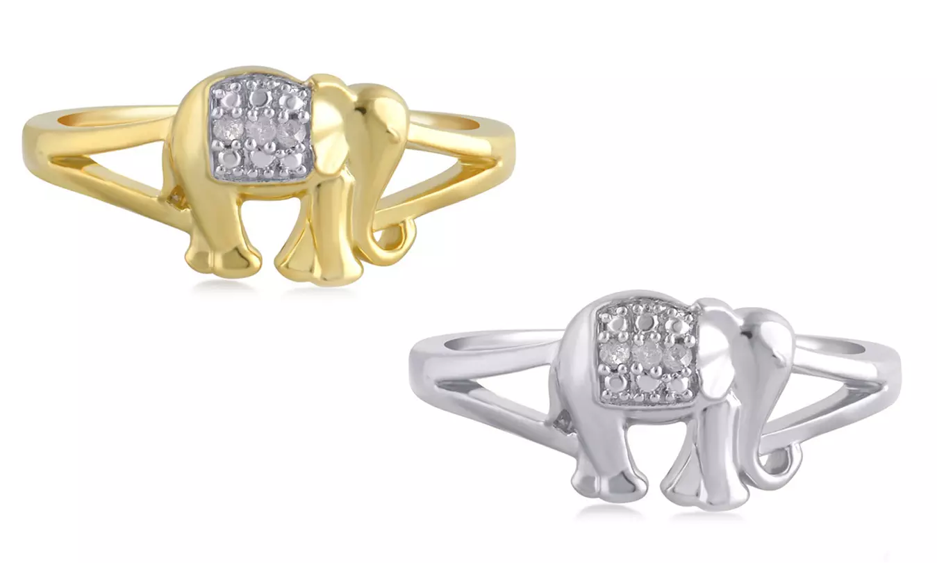Diamond Accent Elephant Ring in Rhodium or 18K Gold Plating by Brilliant Diamond  - Primary Image