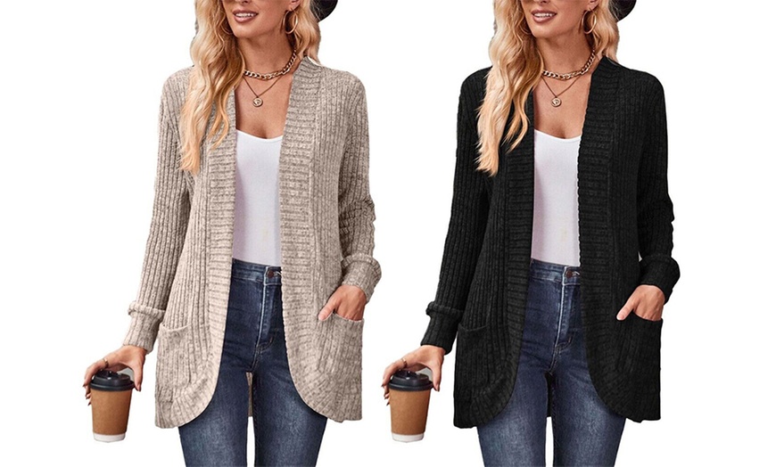 Image 14: Women's Ribbed Long Sleeve Cardigan