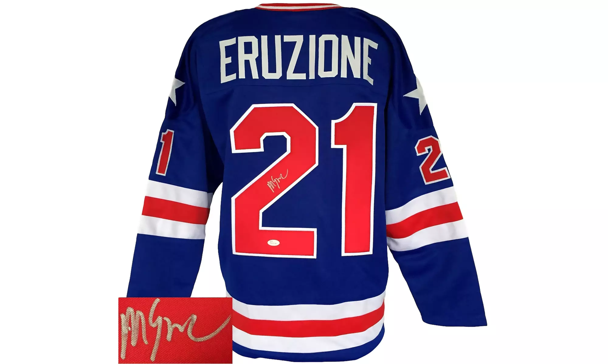 Autographed 1980 USA Hockey Miracle on Ice Jerseys: Mike Eruzione - Primary Image