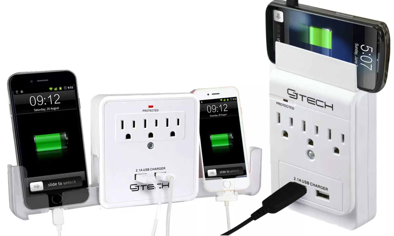 CJ Tech 3- or 6-Outlet Dual-USB Wall Taps with Phone Holder Options - Primary Image