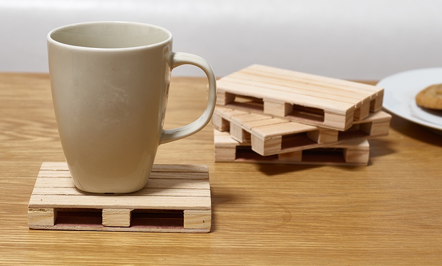 Image 1: Four Wooden Pallet Coasters