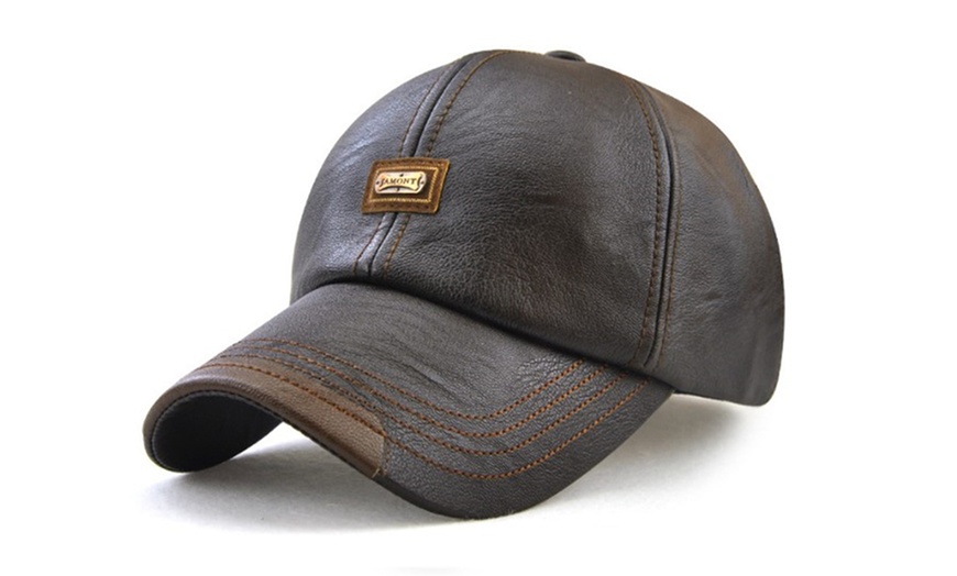 Image 5: Men's Casual PU Leather Baseball Hat