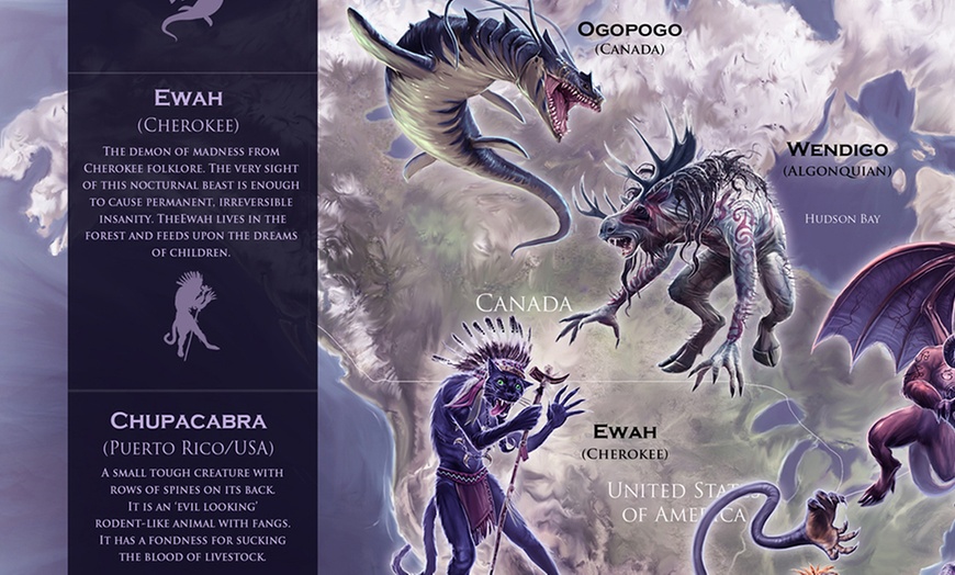 Image 4: Mythical Monster World Map Poster