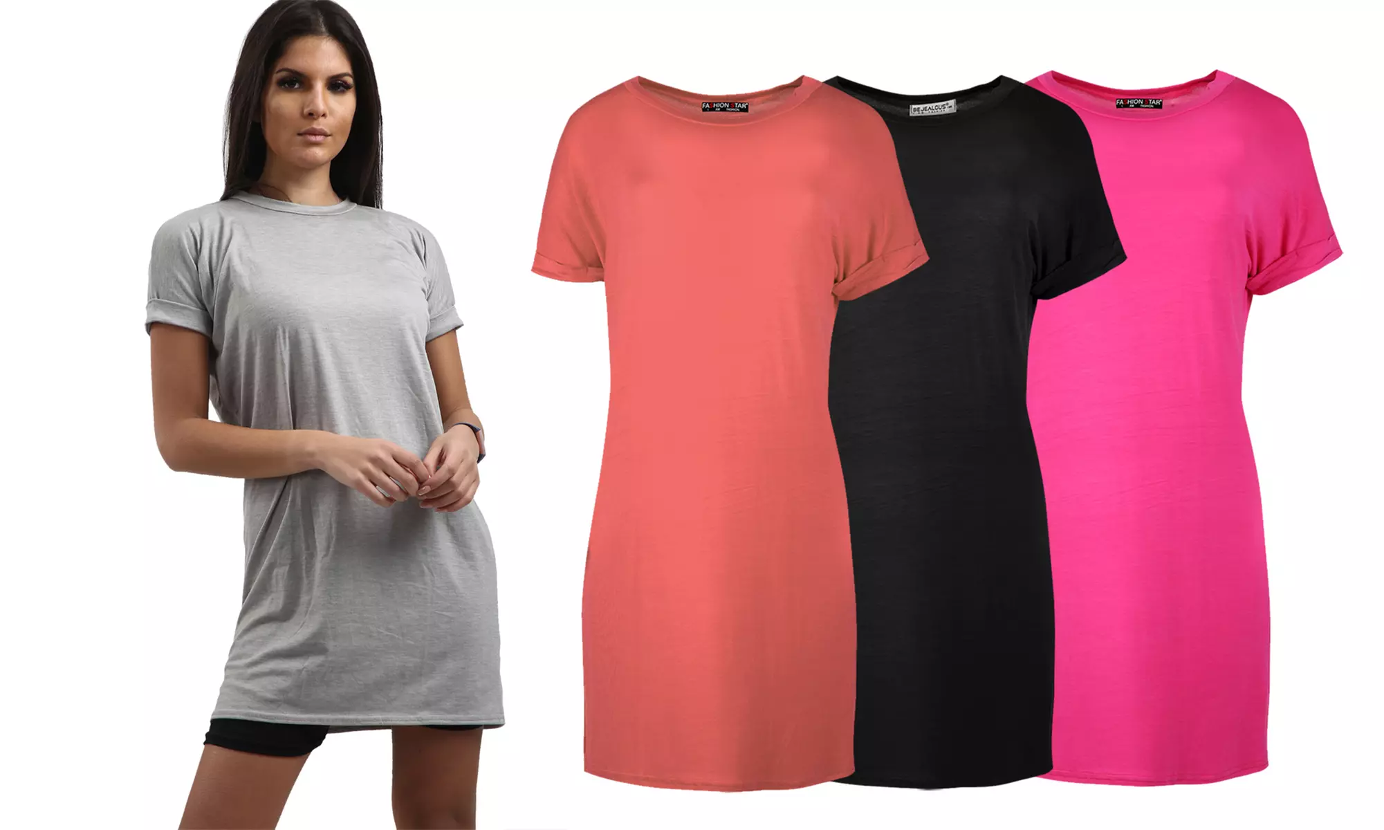 Robe t-shirt à col rond et manches légèrement relevées, plusieurs tailles disponibles - Primary Image