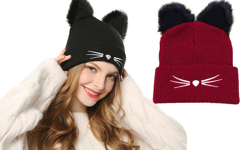 Image 1: Beanie Hat with Cat Ears