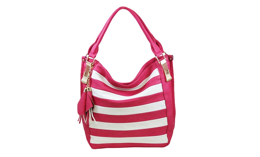 Image 6: Leather-Look Striped Hobo Handbag