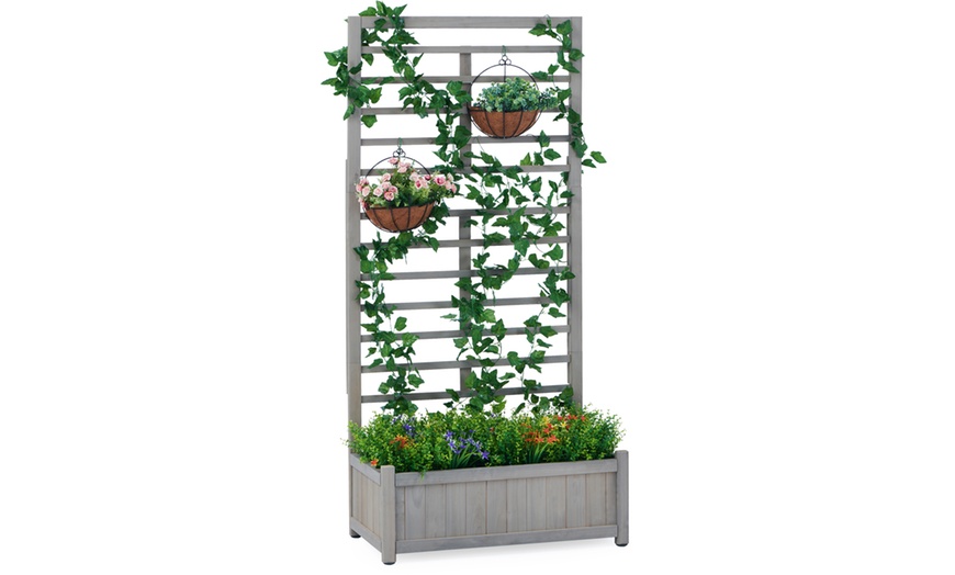 Image 4: Raised Wooden Planter with Climbing Trellis