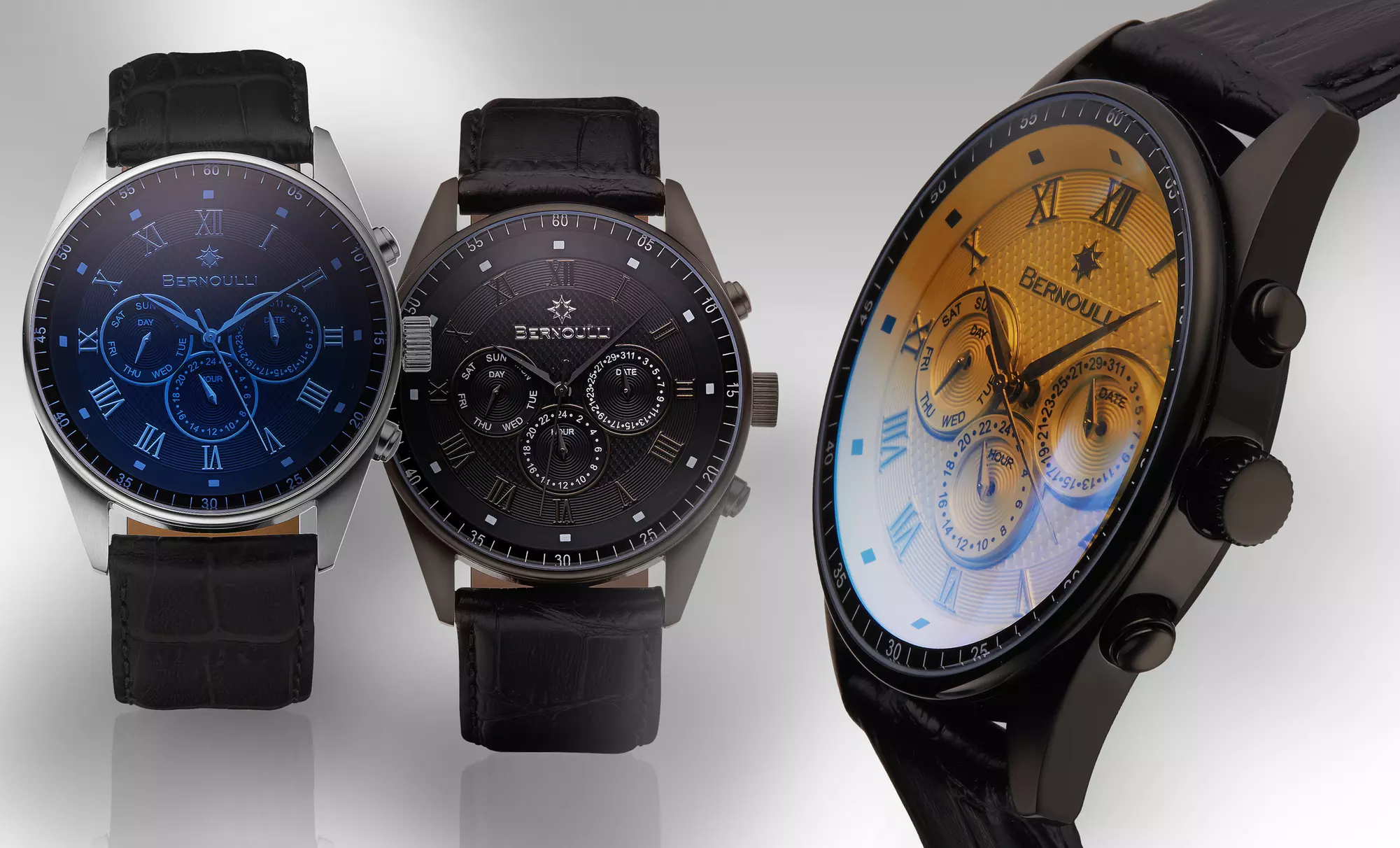 Bernoulli Eclipse Multifunction Collection Men's Stainless Steel and Leather Watch - Primary Image