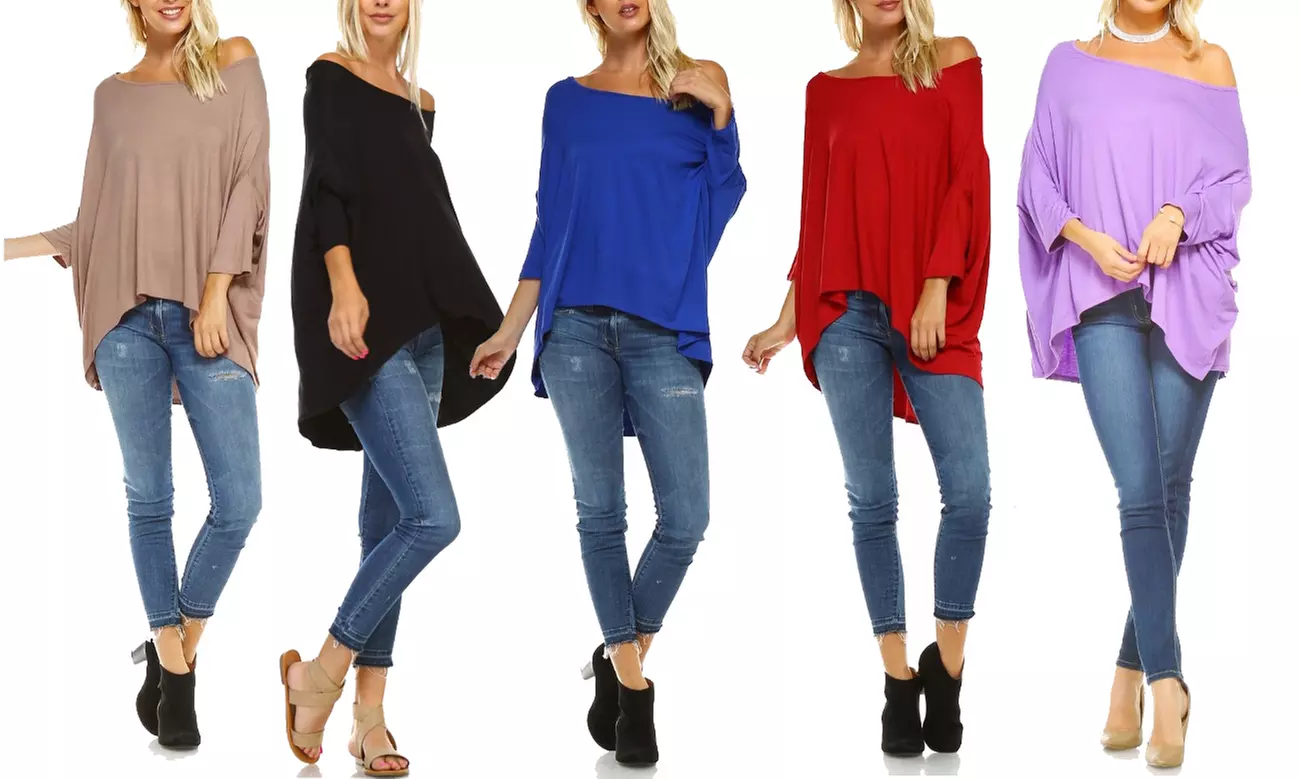 Isaac Liev Women's Oversized Off Shoulder Top. Plus Sizes Available. - Primary Image