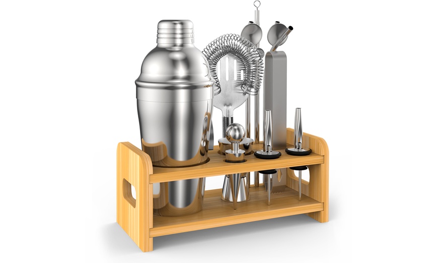 Image 1: 15-Piece Cocktail Shaker Set with Stand