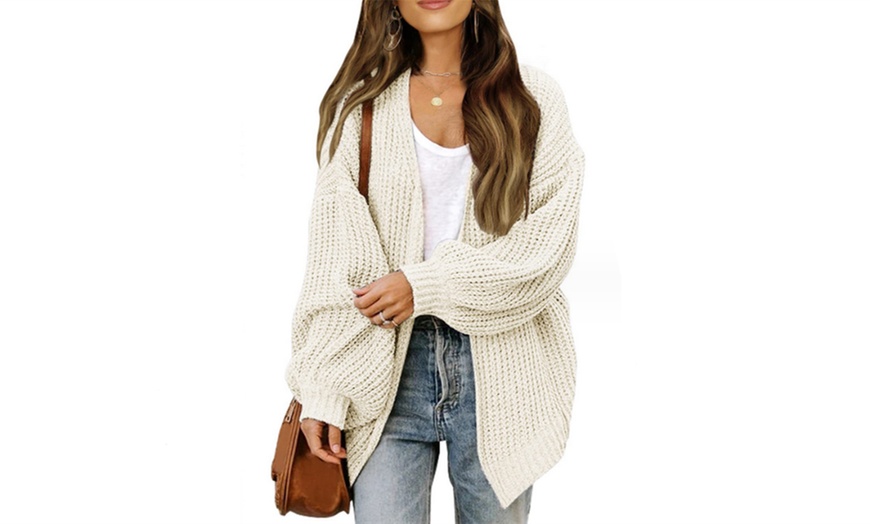 Image 3: Womens Lantern Sleeve Knit Cardigan 