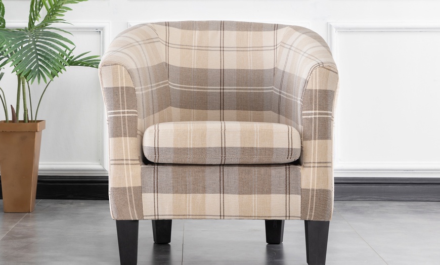 Image 6: Wide Upholstered Linen Fabric Tub Chair