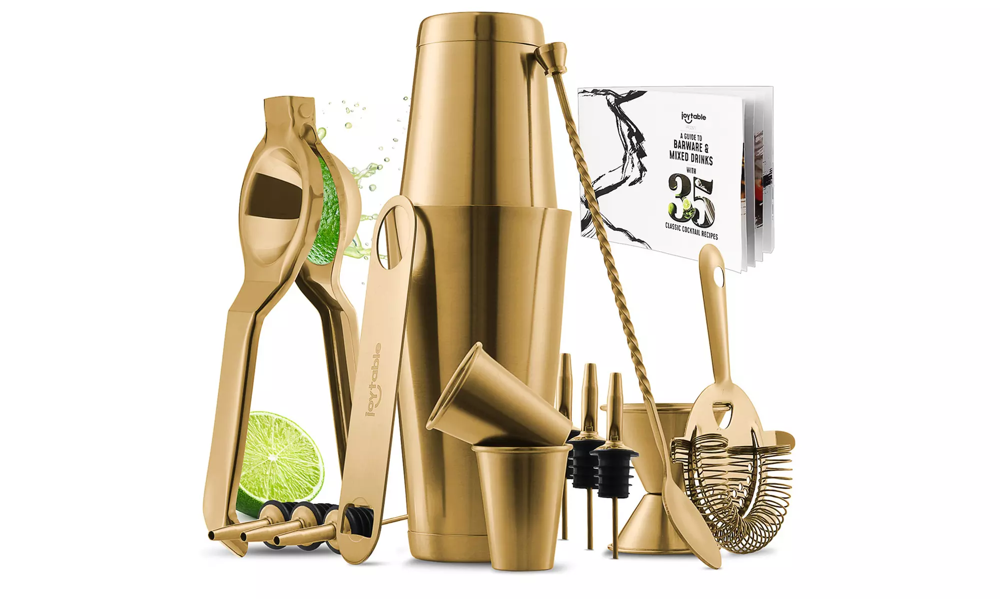 JoyTable Cocktail Shaker Home Bar Set - 16 Piece Bar Set Tools Bartender Kit