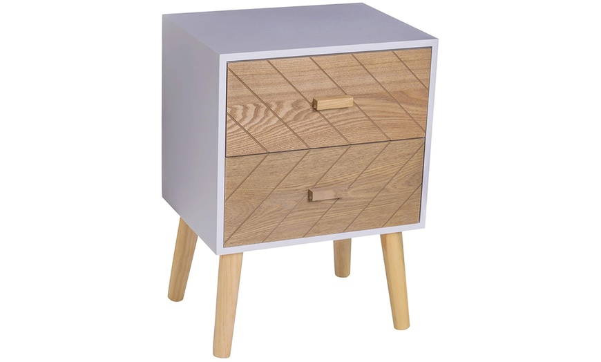 Image 3: HomCom Bedside Table with 2 Drawers