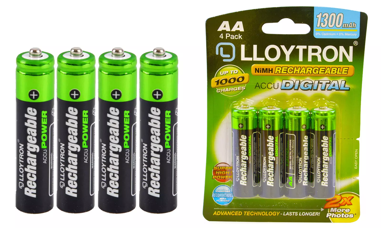 Four Lloytron AA 1300mAh NiMH Rechargeable Batteries - Primary Image