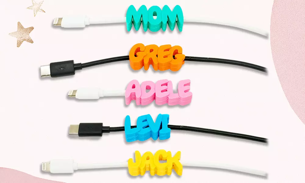 3er-Set personalisierbare 3D-Kabelclips mit Namen