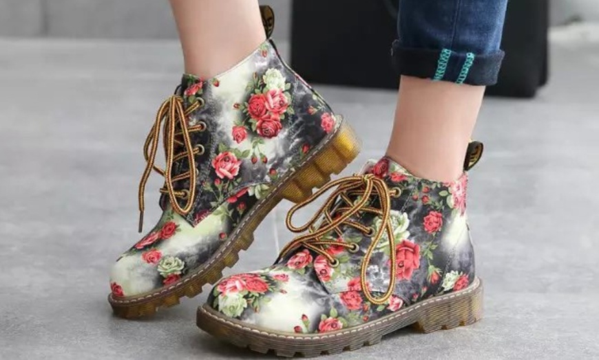 Image 3: Floral Lace-Up Ankle Boots