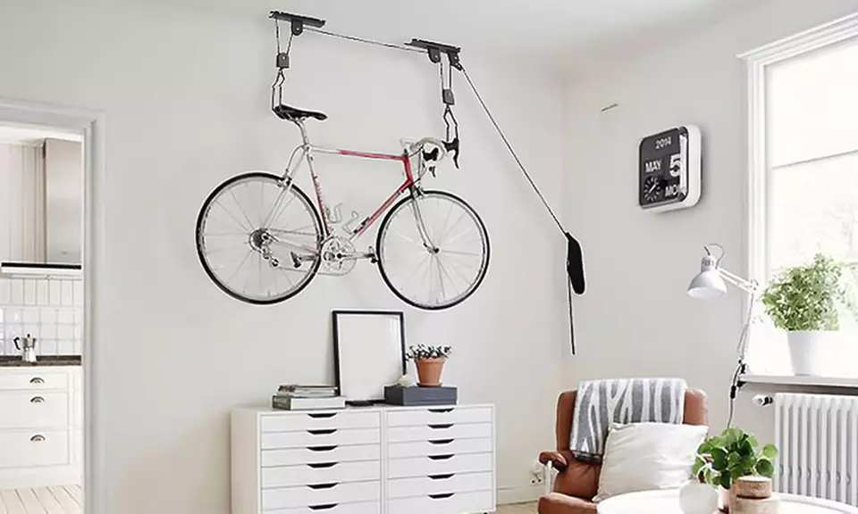 Support lève vélo de plafond avec fixations et crochet - Primary Image