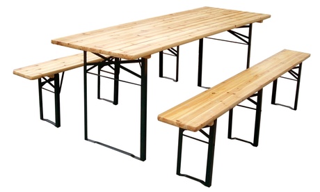 Set birreria con 2 panche ed 1 tavolo in legno