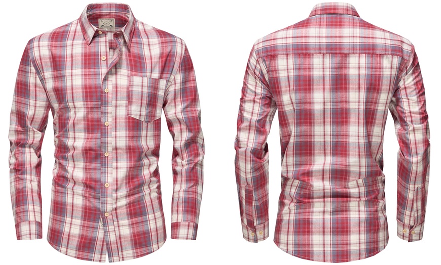 Image 3: Blu Apparel Men's Long Sleeve Checked Cotton Shirt